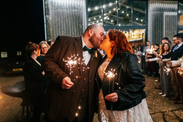 sparkler exit for bride and groom at the barns at lodge farm