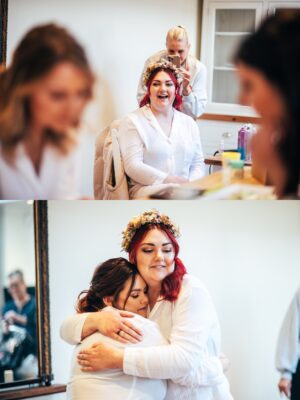 Spring pastels and a rainbow for an intimate wedding at Tuffon Hall Vineyard. Essex Documentary Wedding Photographer