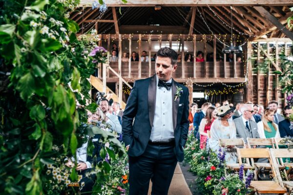 Spring brights & black tie for rustic glamour at The Barns at Lodge Farm. Essex documentary wedding photographer