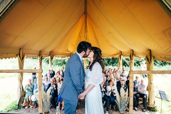 Chilled out festival vibes for Amy & Dom at Wilderness Wedding Venue. Essex & Kent documentary wedding photographer