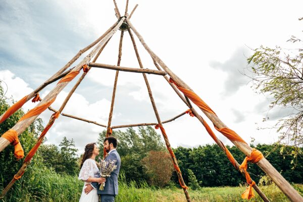 Chilled out festival vibes for Amy & Dom at Wilderness Wedding Venue. Essex & Kent documentary wedding photographer