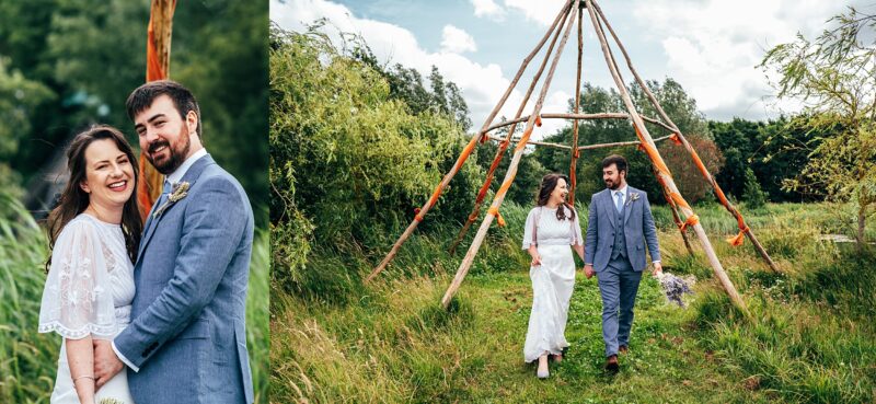 Chilled out festival vibes for Amy & Dom at Wilderness Wedding Venue. Essex & Kent documentary wedding photographer