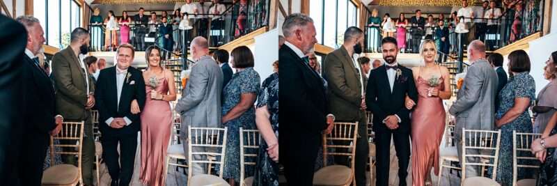 Impossibly chic, black tie wedding at The Hare's Field, with Bridesmaids in mismatched pinks and dried flowers. Best Essex Documentary Wedding Photographer