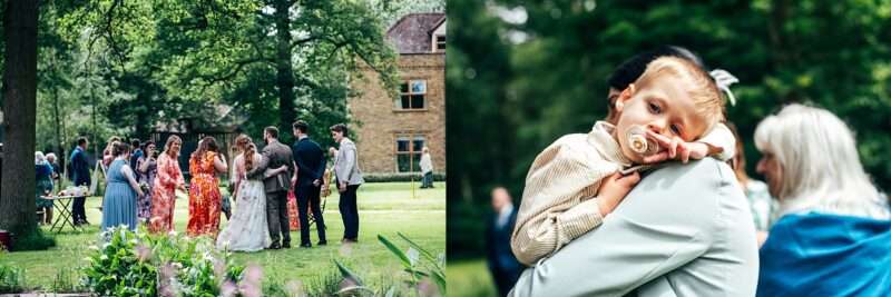 Guests enjoy drinks reception at Captains Wood Barn