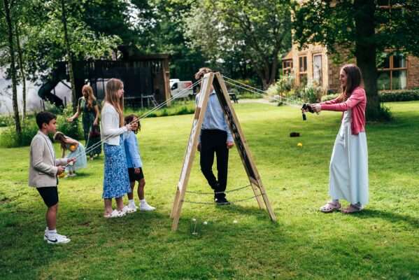 Guests enjoy drinks reception at Captains Wood Barn