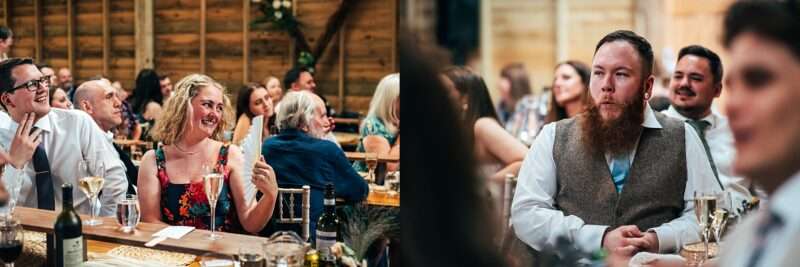 Guests laugh at speeches at Captains Wood Barn