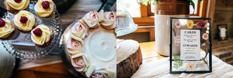 Wedding cake table at Captains Wood Barn