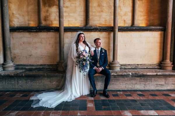 Bride and Groom in the entrance to Ely Cathedral