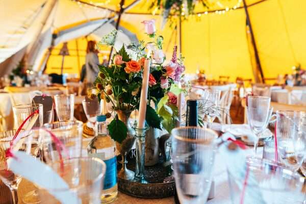 Table detail for back garden Essex tipi wedding