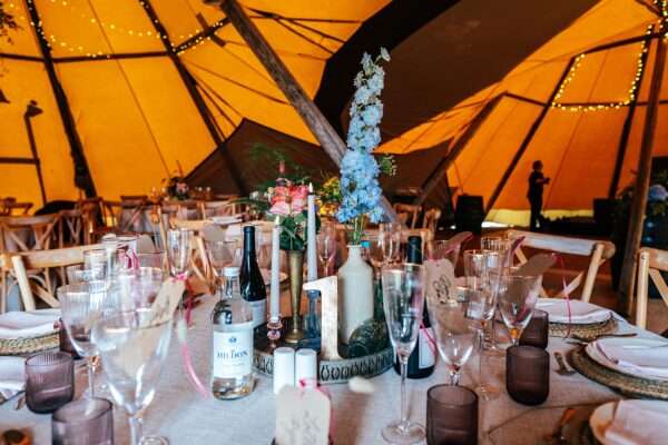 Table decor for back garden Essex tipi wedding