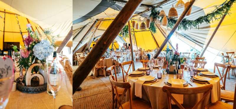 Tipi decor table details by Starry Eyed Events at an at home Essex wedding