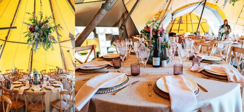 Tipi table decor by Starry Eyed Events back garden Essex wedding