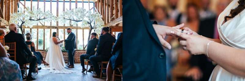 "Rustic barn summer wedding at Blake Hall in Essex with relaxed and happy bride and groom captured in a natural documentary style, perfect for anxious or nervous couples seeking authentic and beautiful wedding photography."