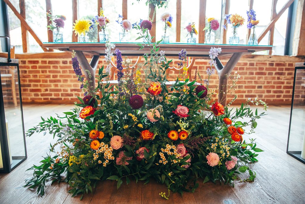 Colourful flower meadow at top of aisle