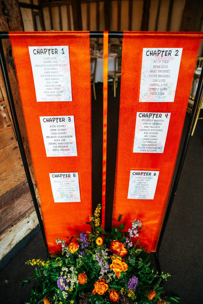 table plan on orange fabric