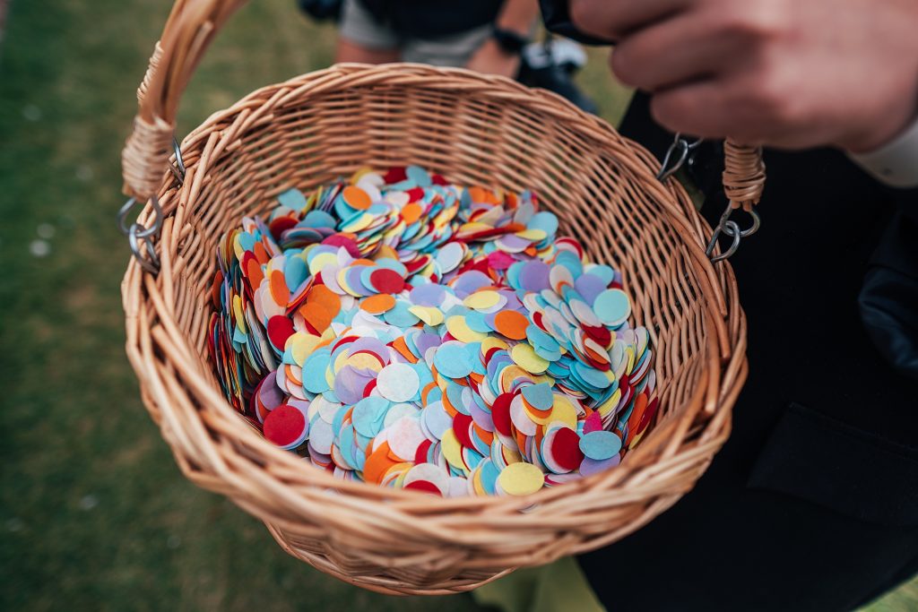 basket full of bright confetti