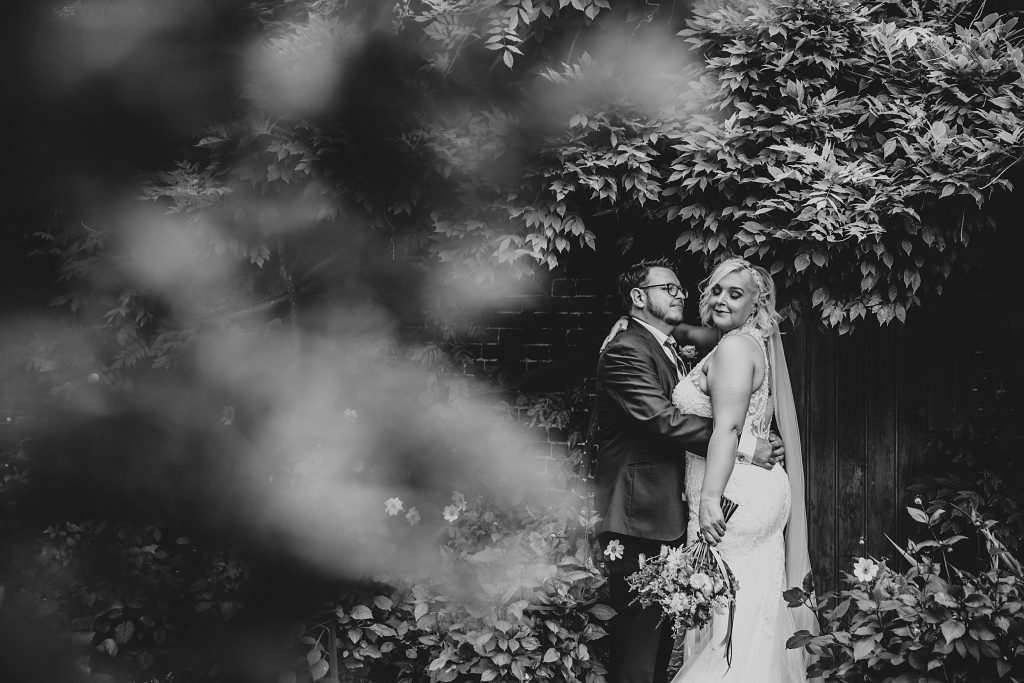 bride and groom in gardens