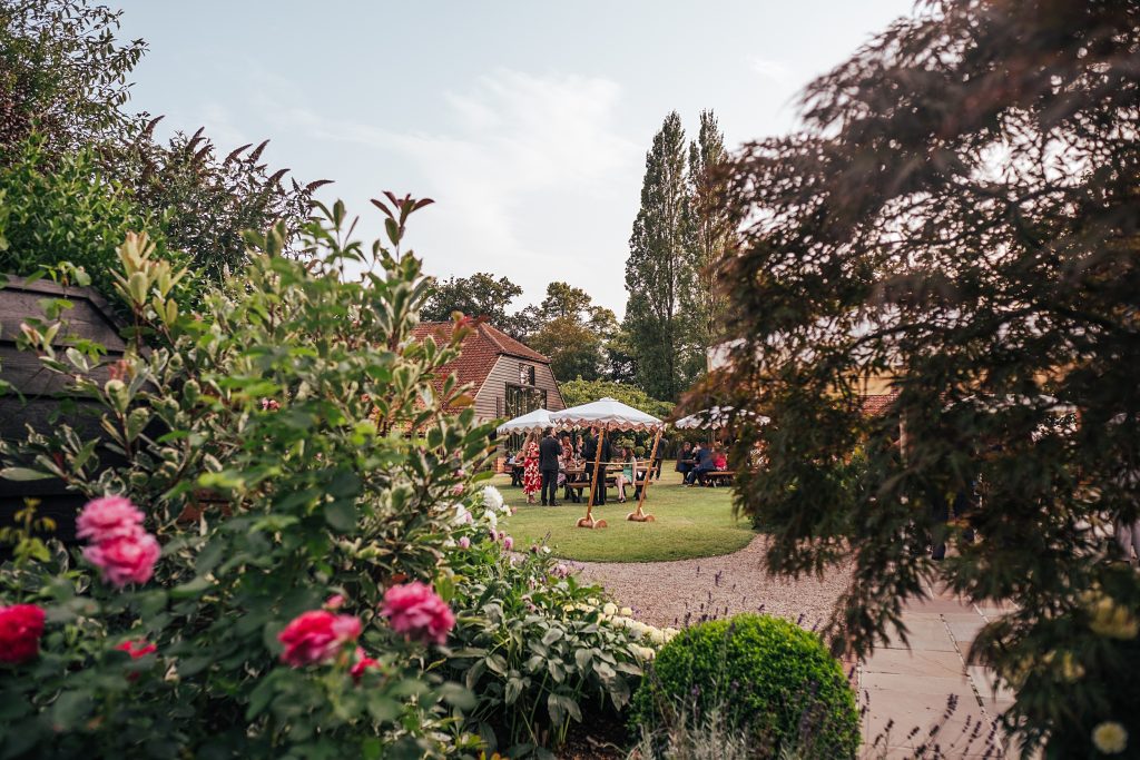 wedding guests on lawn