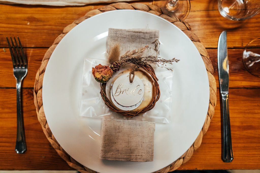 table place setting for a bride