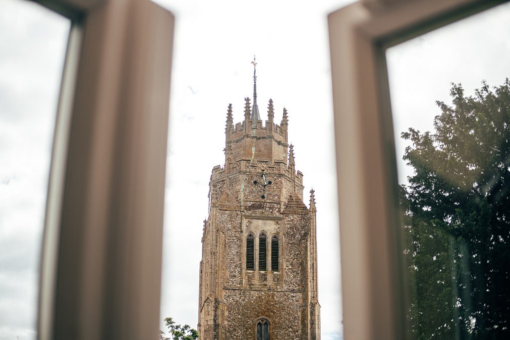 view of church from bedroom window