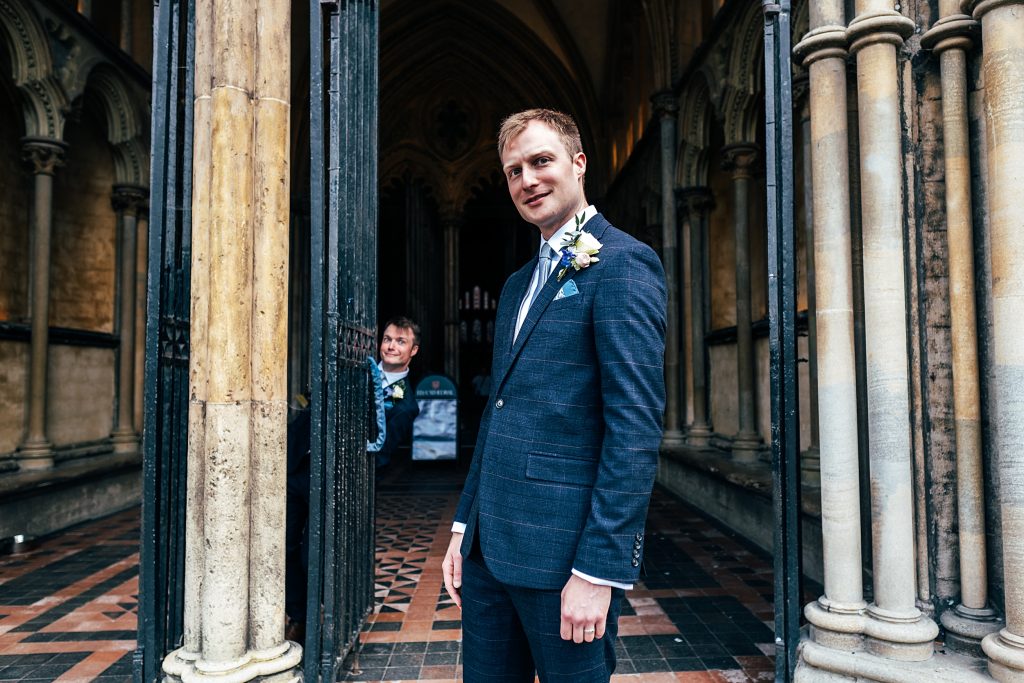 groom with best man at Ely Cathedral