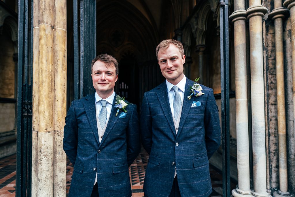 groom with best man at Ely Cathedral