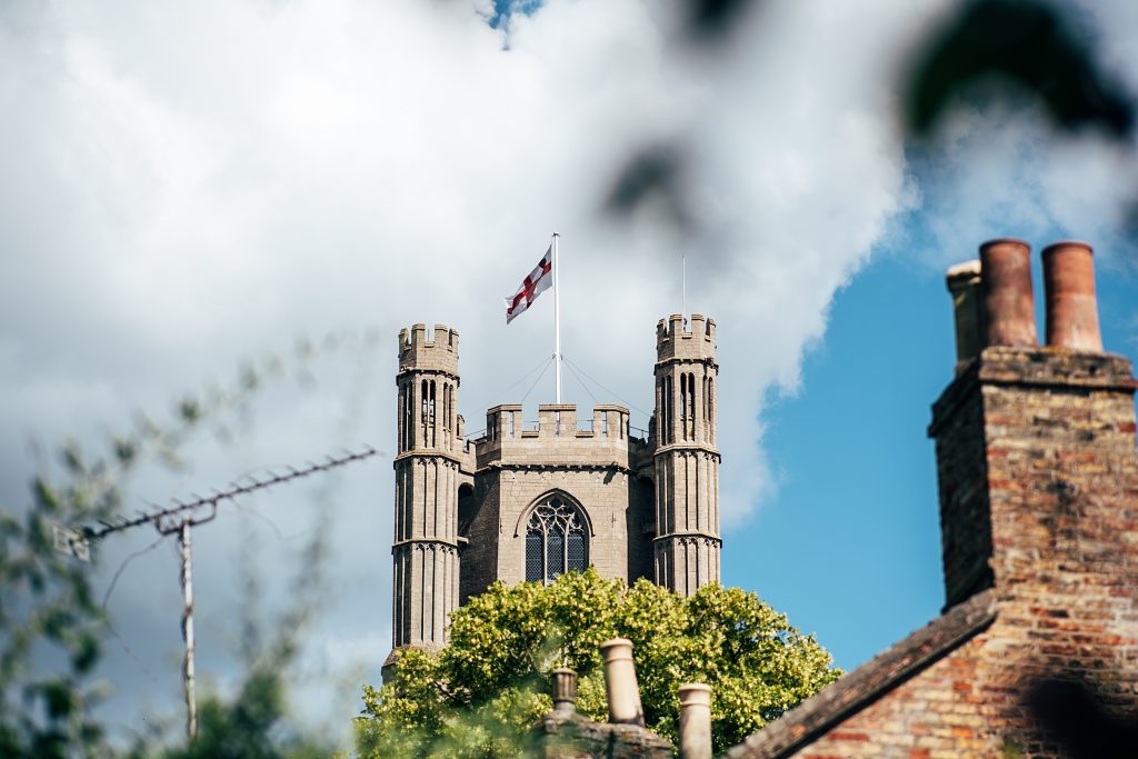 Ely cathedral over rooftops