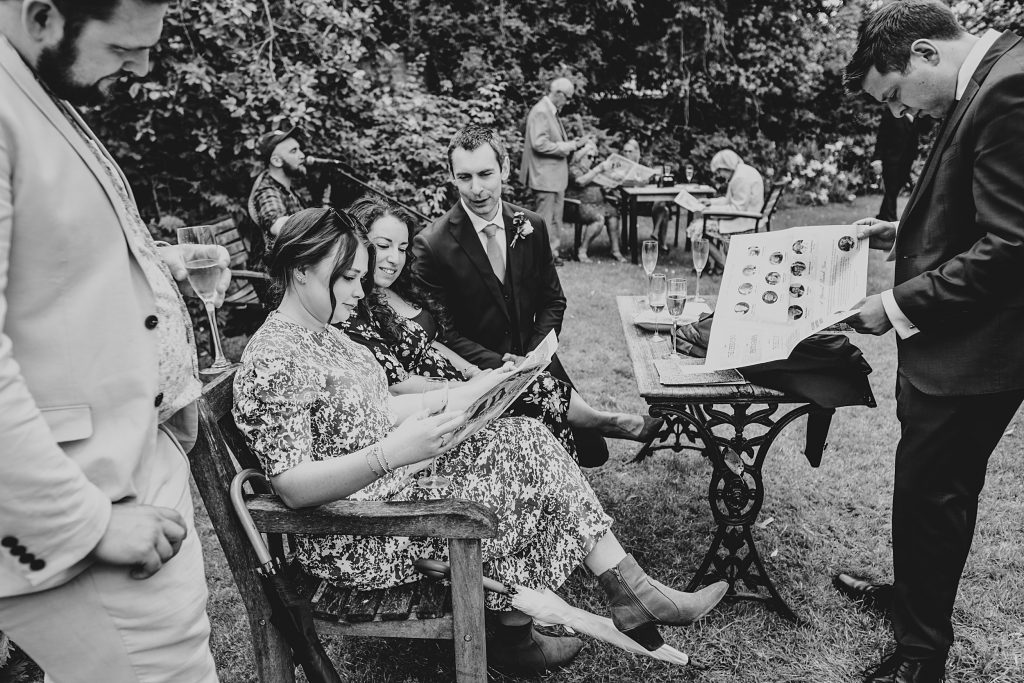 wedding guests enjoy garden reception
