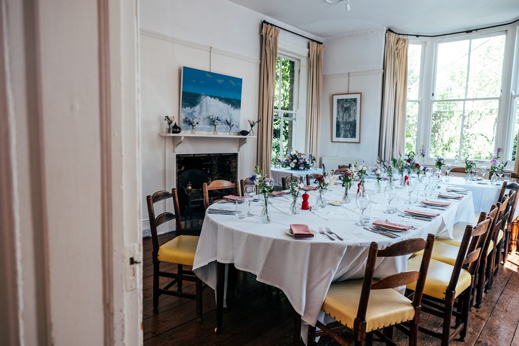 informal table set up for wedding breakfast
