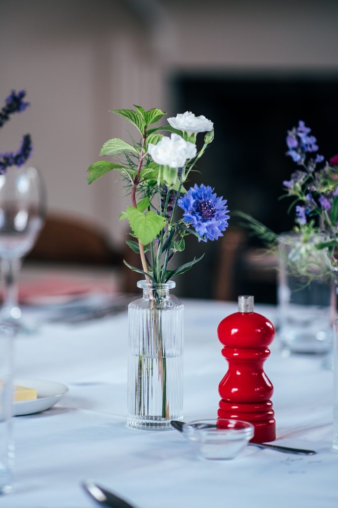 wild flowers on table at wedding