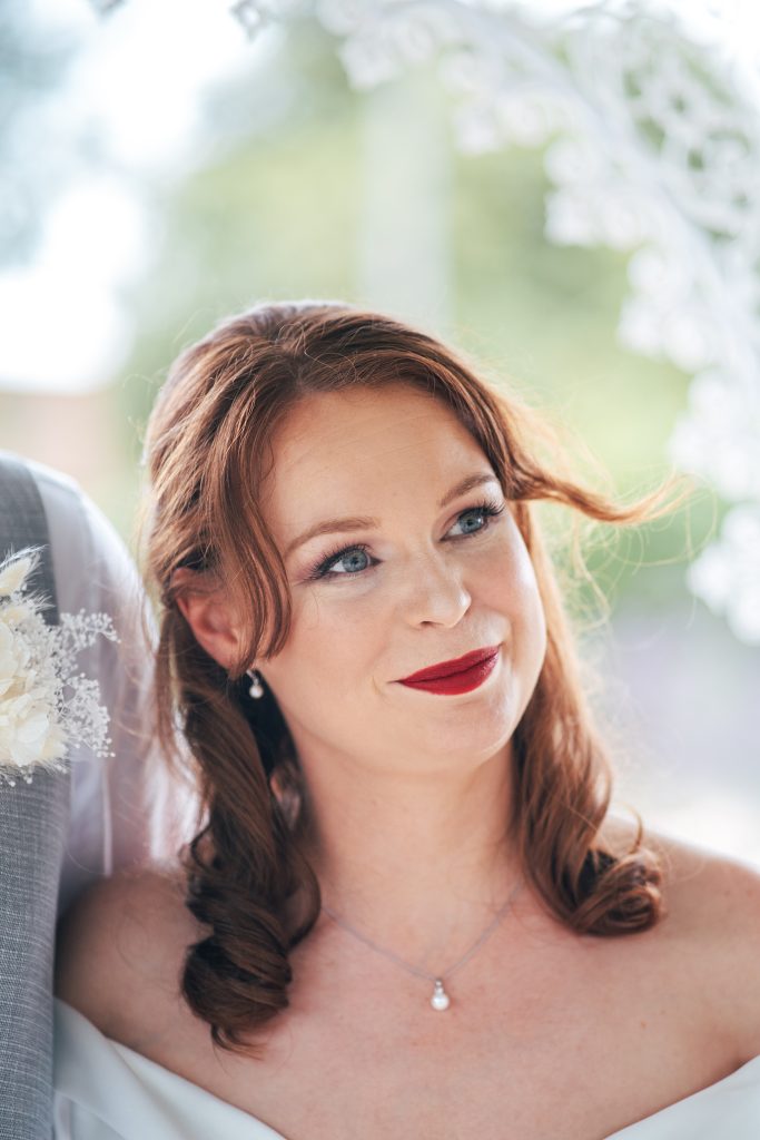 close up of bride during ceremony