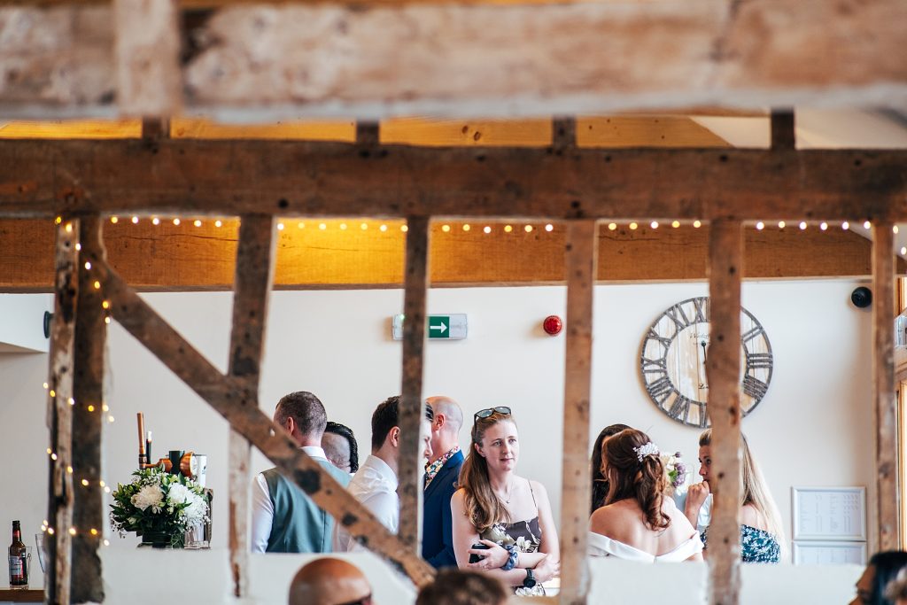 wedding guests mingling