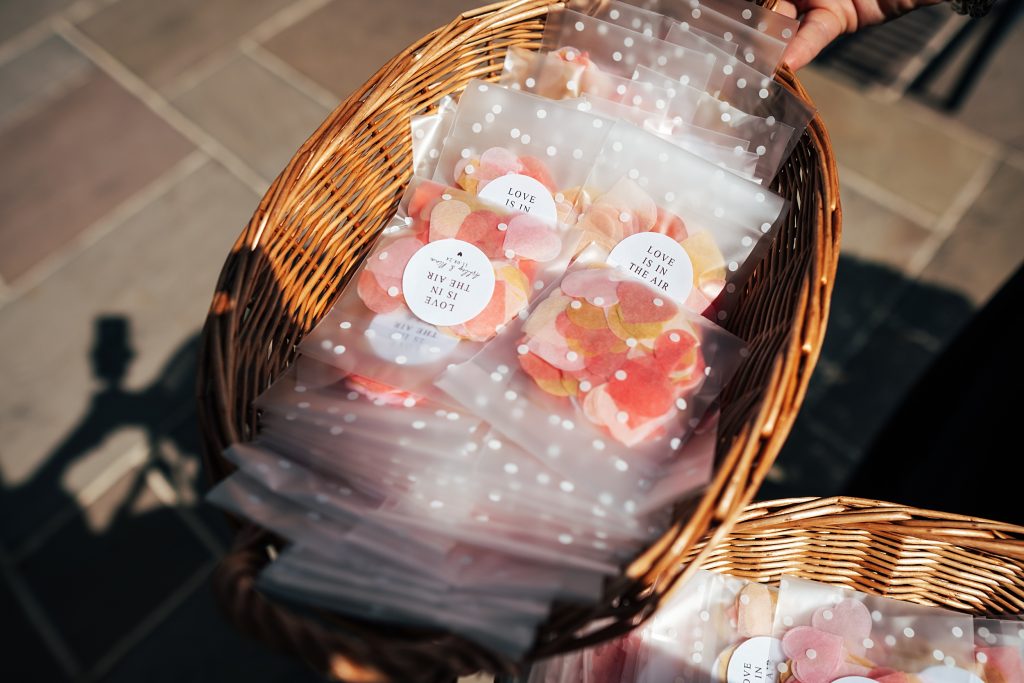 close up of confetti in basket