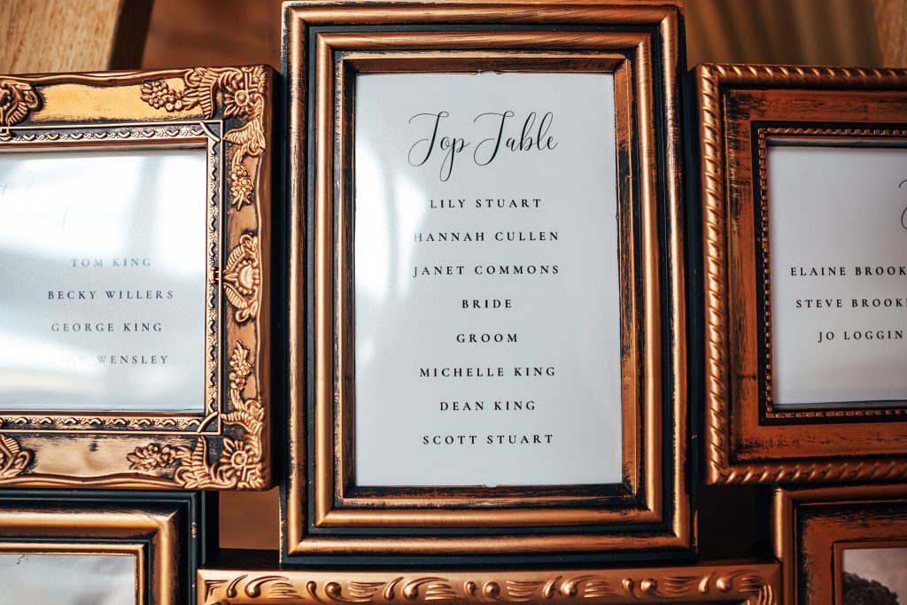 table plan in antique frame