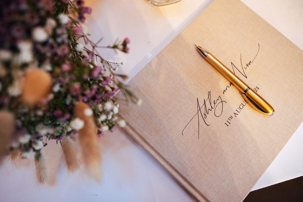 close up of wedding guest book