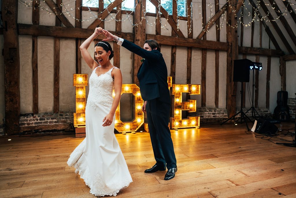 bride and groom on dance floor