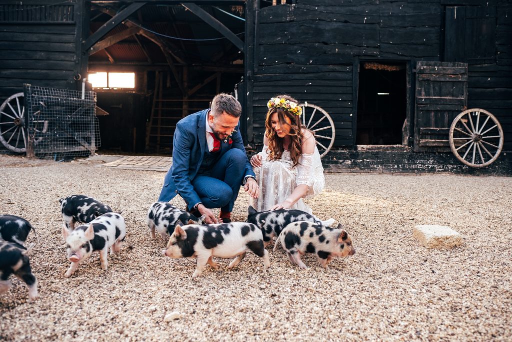 Relaxed Boho Farm Wedding with piglets and Disco Balls Best Essex Hertfordshire Wedding Photographer