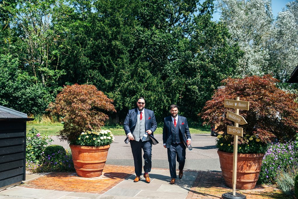 groom and best man arrive at Blake Hall