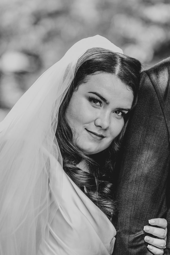 close up of bride in garden