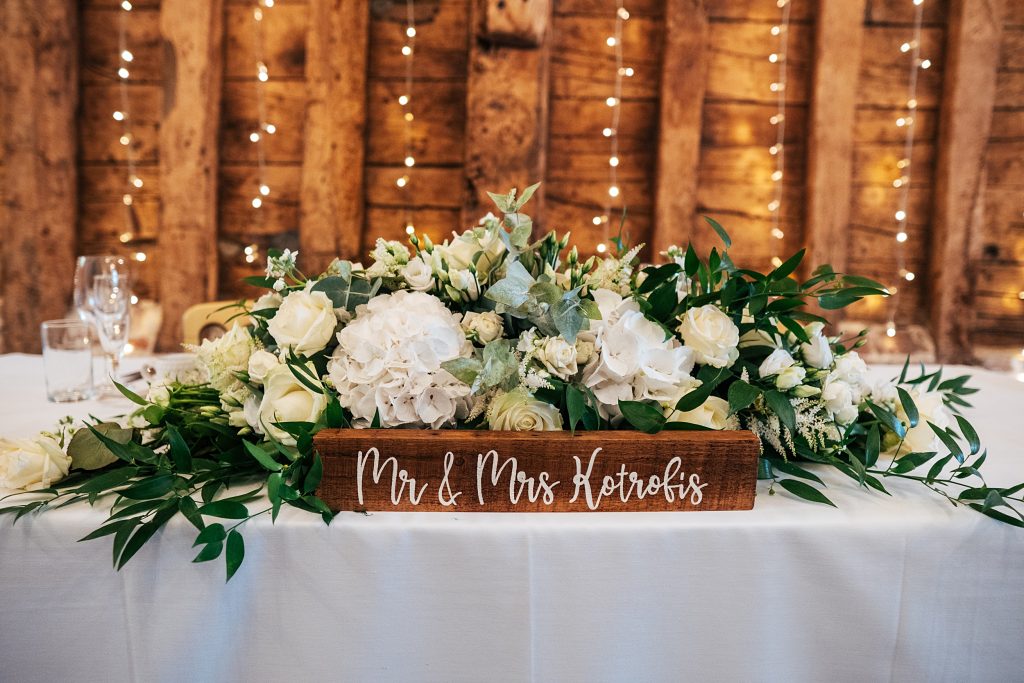 floral display on top table