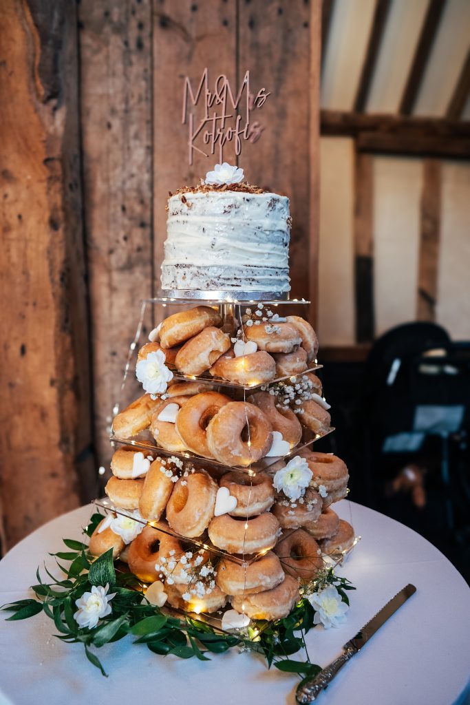 wedding cake with donut tower