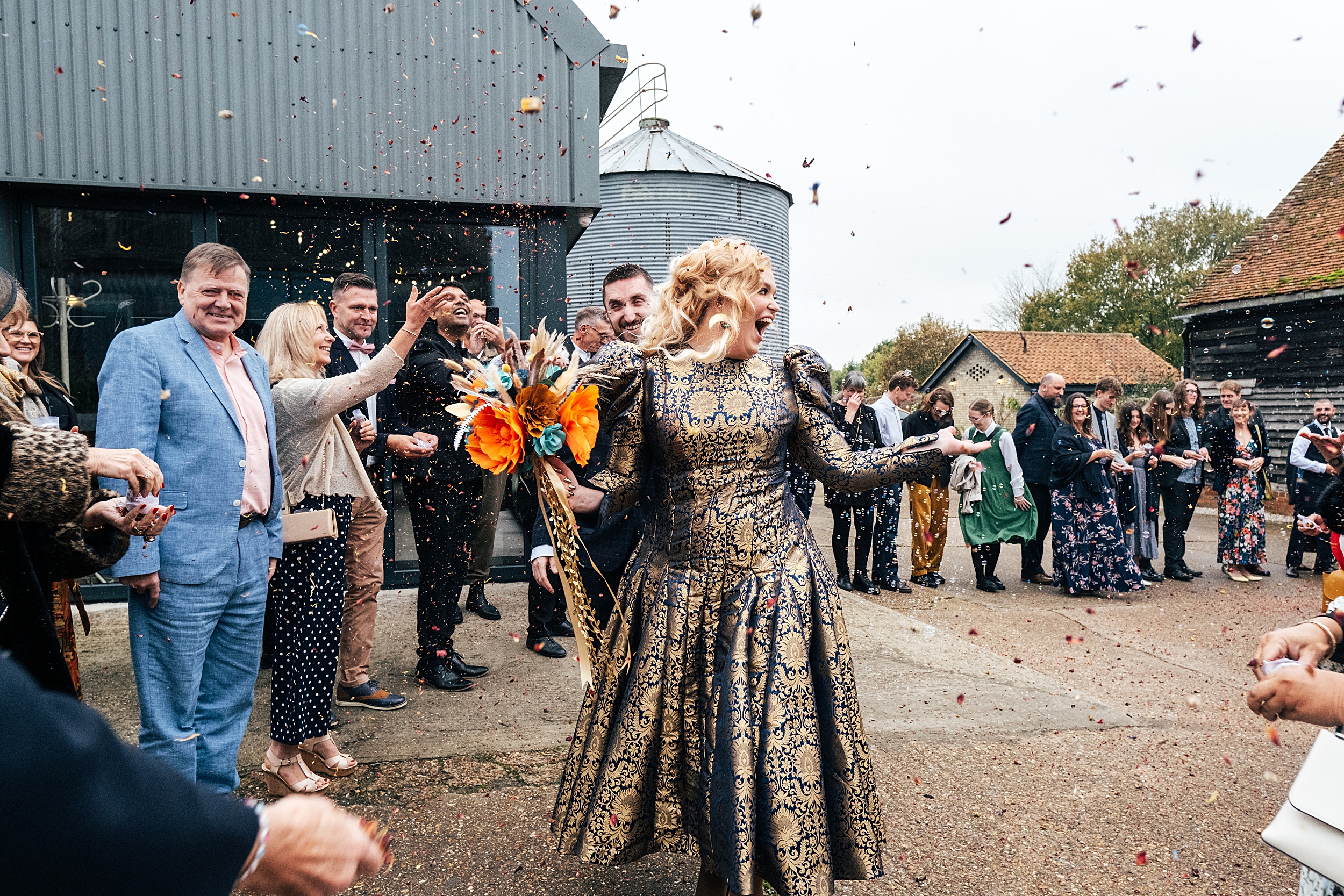 alternative autumn wedding at The Barns at Lodge Farm Essex documentary wedding photographer