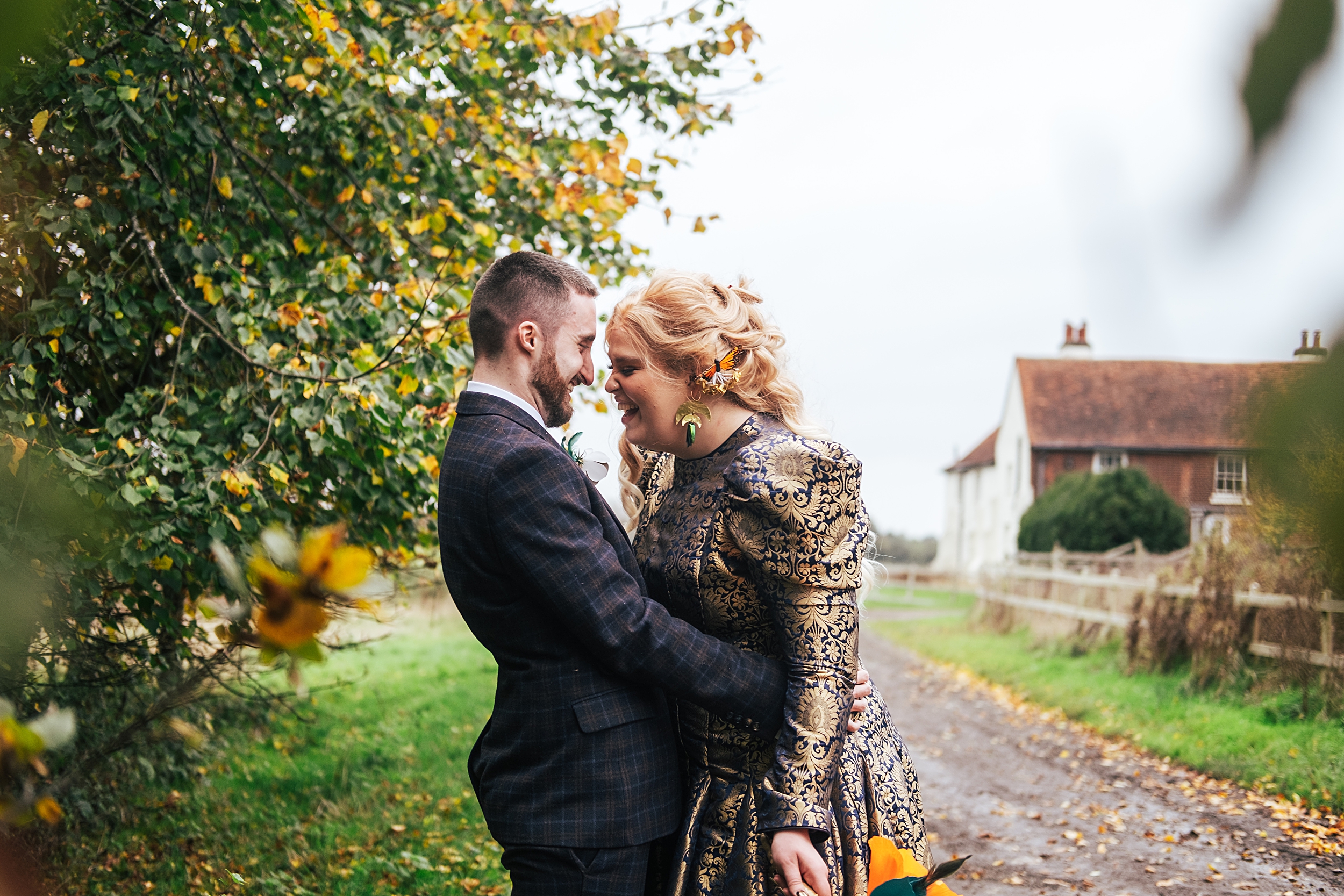 alternative autumn wedding at The Barns at Lodge Farm Essex documentary wedding photographer