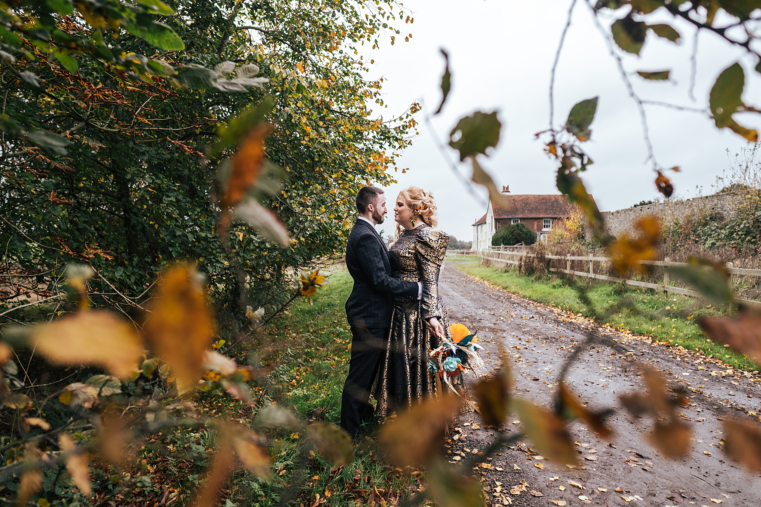 alternative autumn wedding at The Barns at Lodge Farm Essex documentary wedding photographer