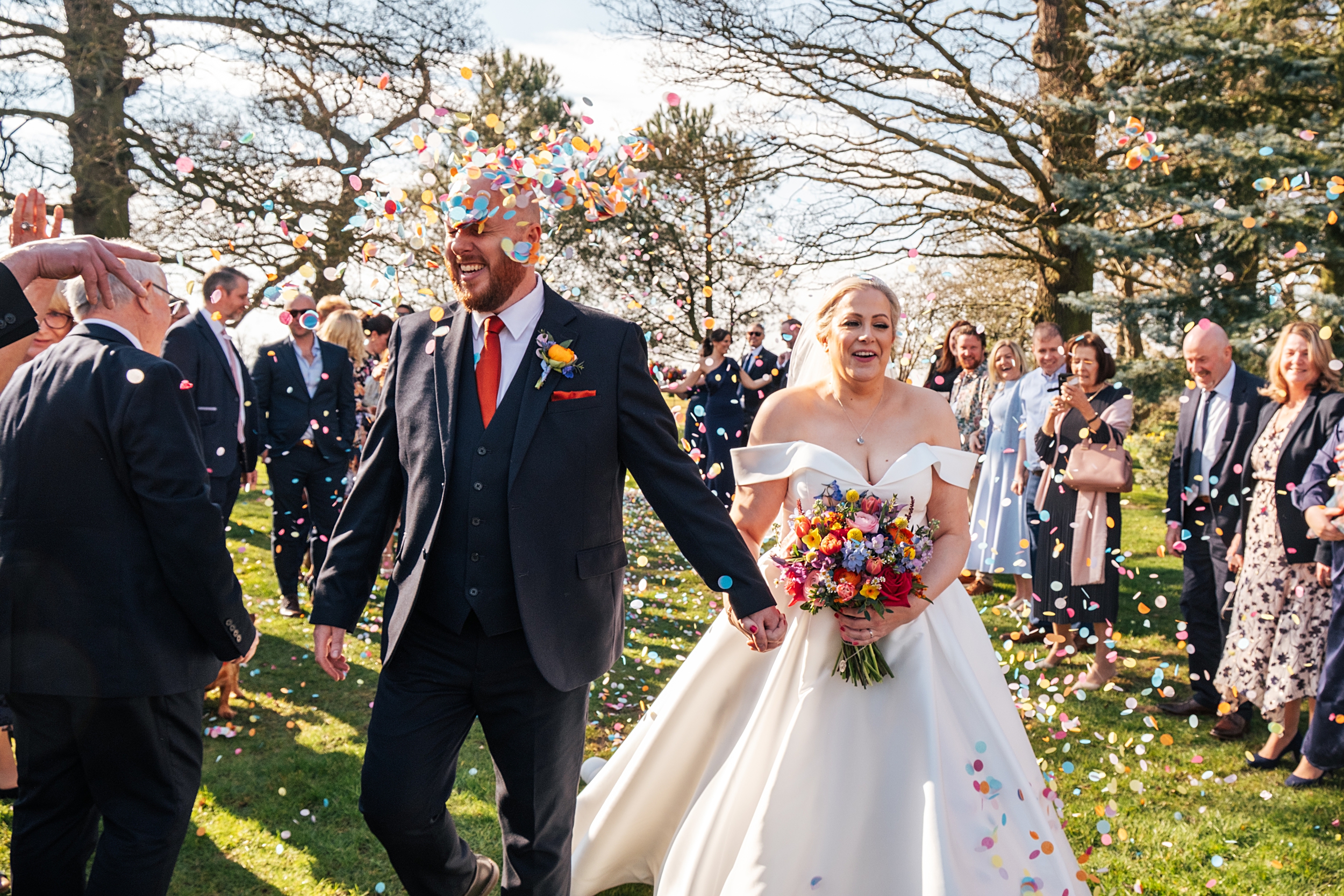 colourful Spring wedding at Blake Hall bride and groom bring dog Essex