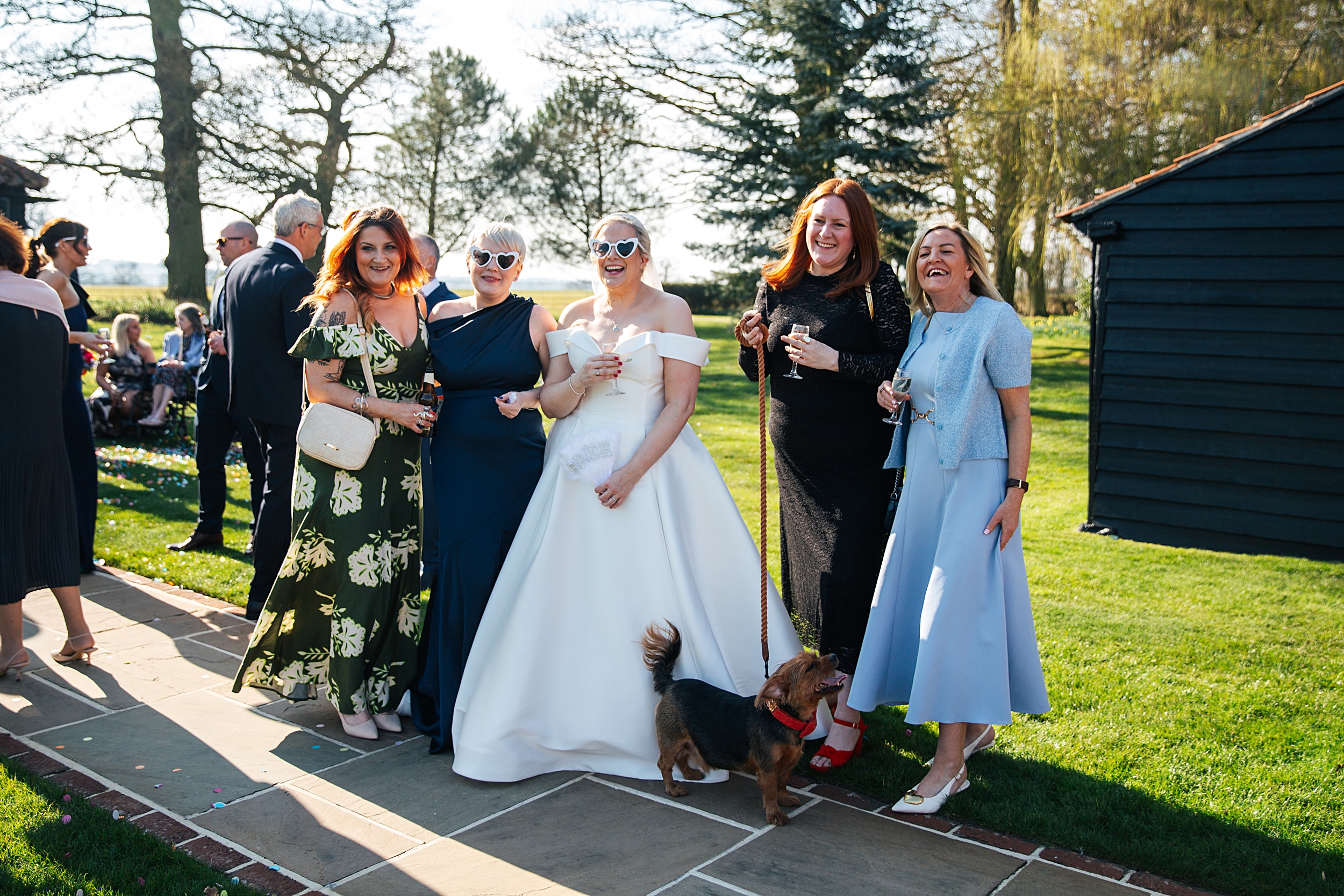 colourful Spring wedding at Blake Hall bride and groom bring dog Essex