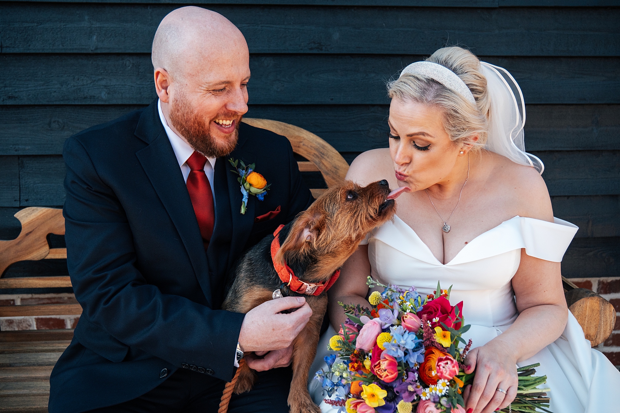 colourful Spring wedding at Blake Hall bride and groom bring dog Essex documentary wedding photographer