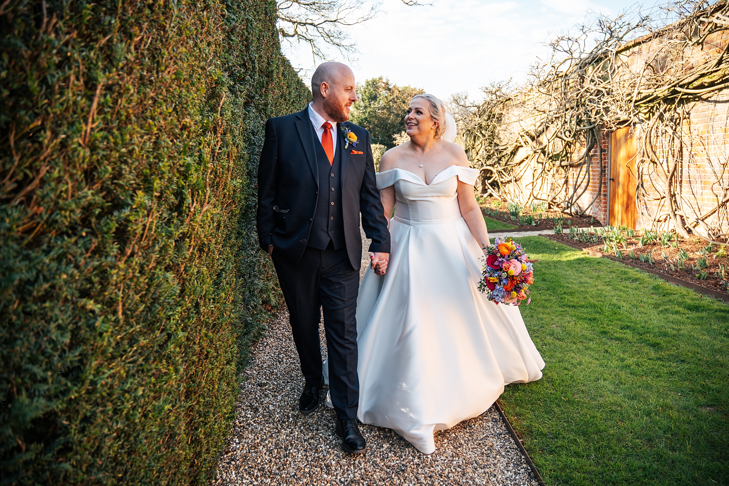 colourful Spring wedding at Blake Hall bride and groom bring dog Essex