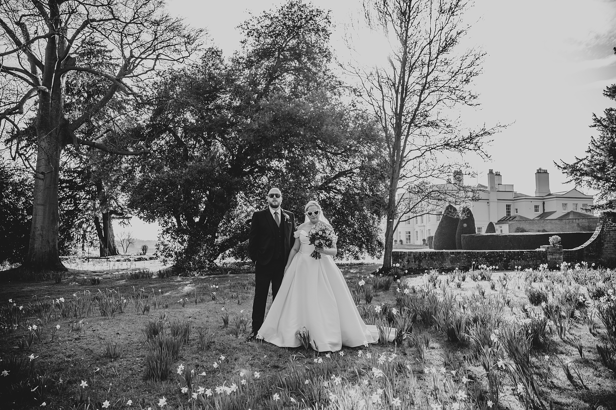 colourful Spring wedding at Blake Hall bride and groom bring dog Essex
