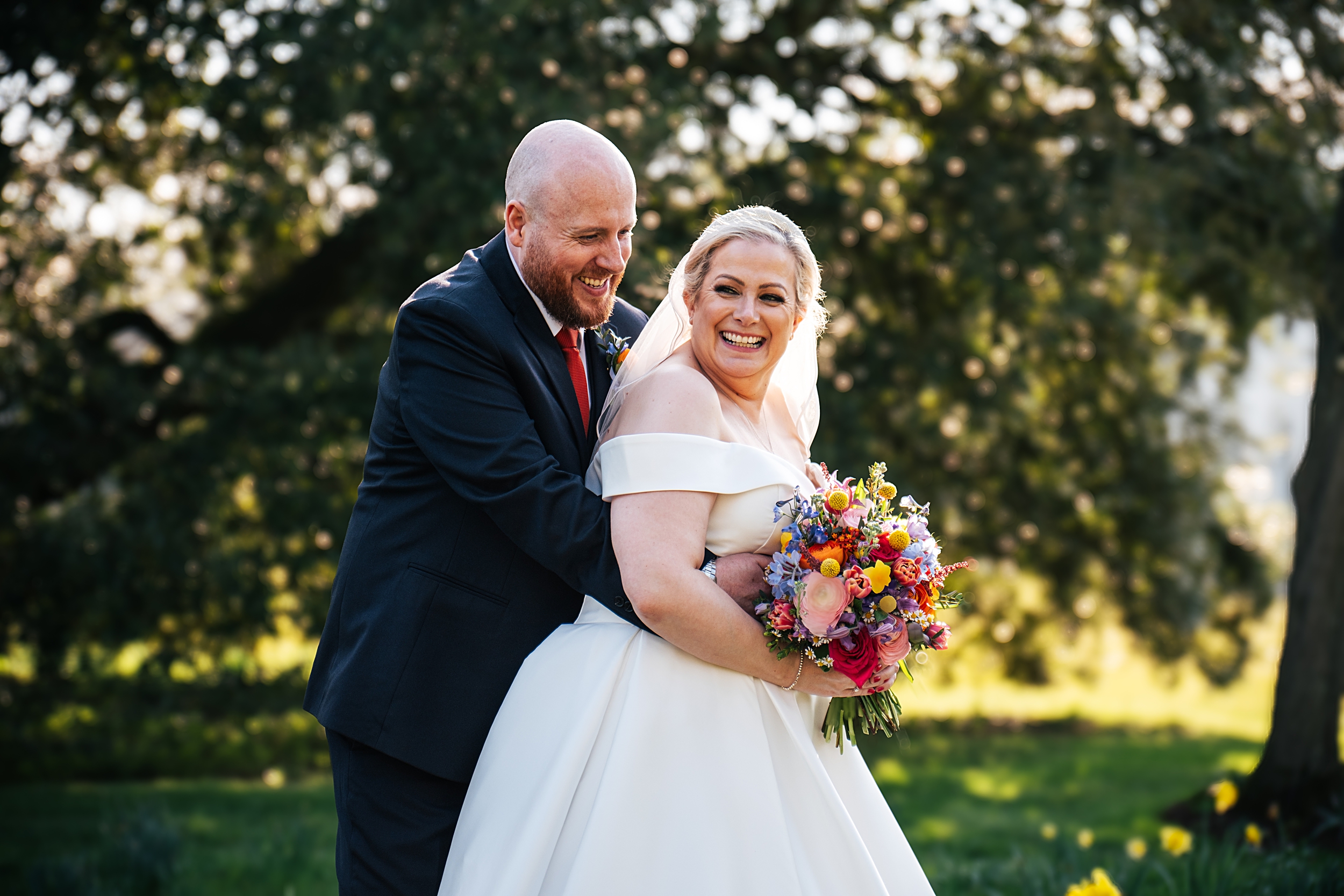 colourful Spring wedding at Blake Hall bride and groom bring dog Essex documentary wedding photographer